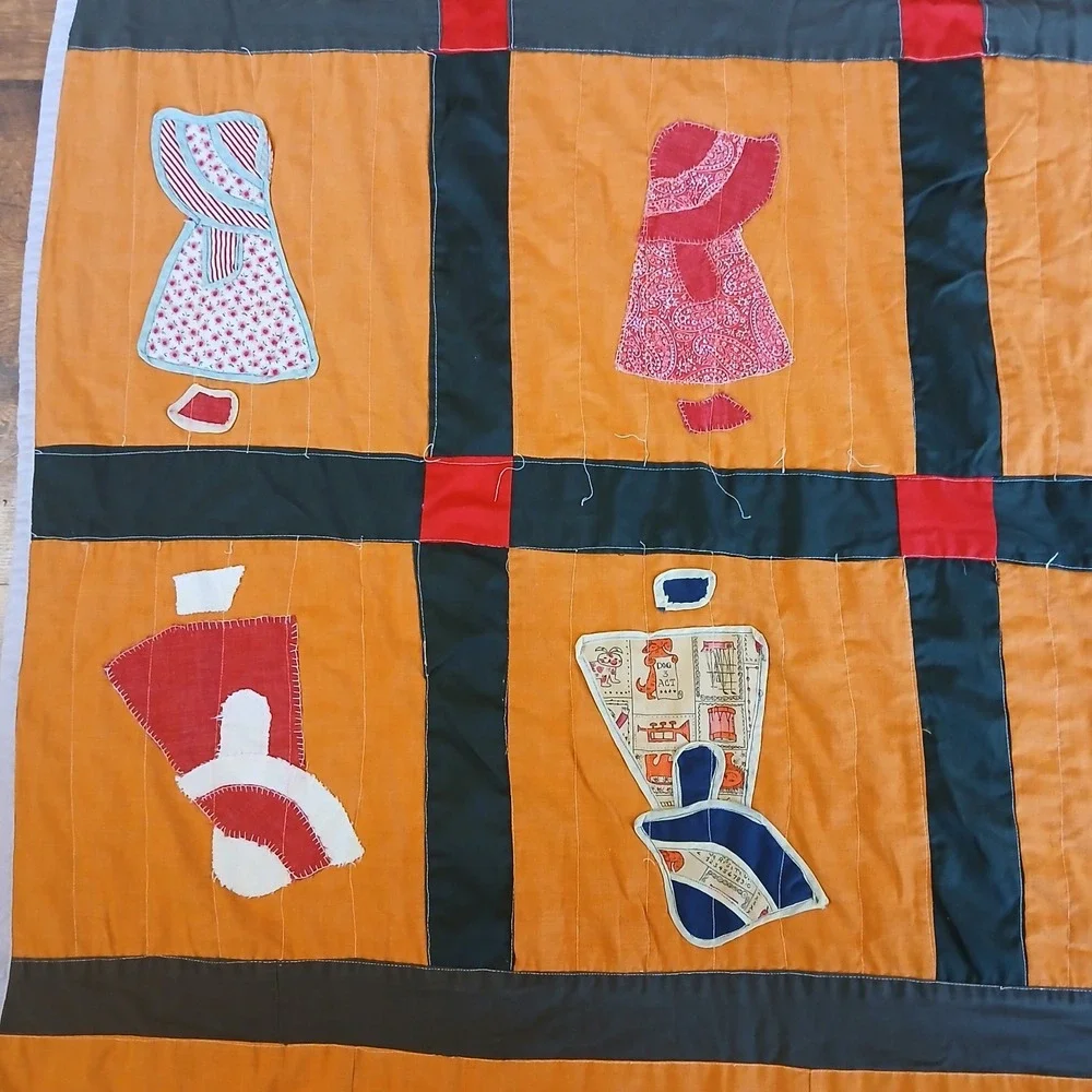 Vtg Sunbonnet Sue Dutch Bonnet Girls Quilt 92x77